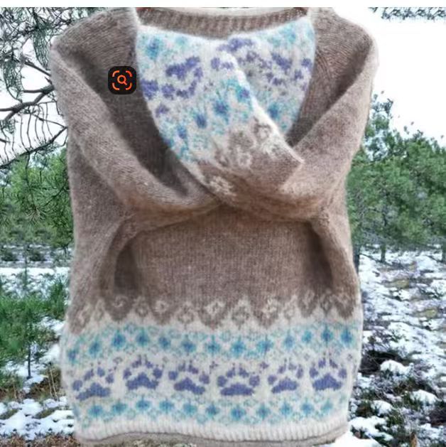 Damen nan melierter Rundhalsausschnittpullover mit kreisförmigem Jacquard-Yoke und geripptem Saum Shop Nory