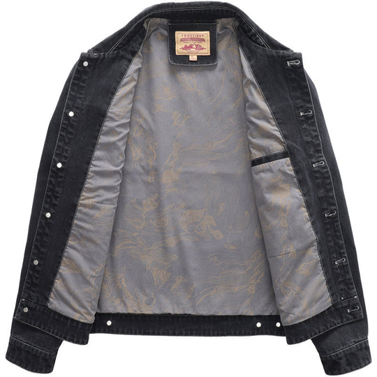 Herren Jeansjacke im Worker‑Stil mit gesticktem Feder‑Motiv und Innensatinfutter Shop Nory