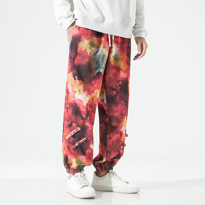 Herren Tie-Dye Baggy Jogginghose mit Tunnelzug, Gummibündchen und dekorativen Riemen Shop Nory