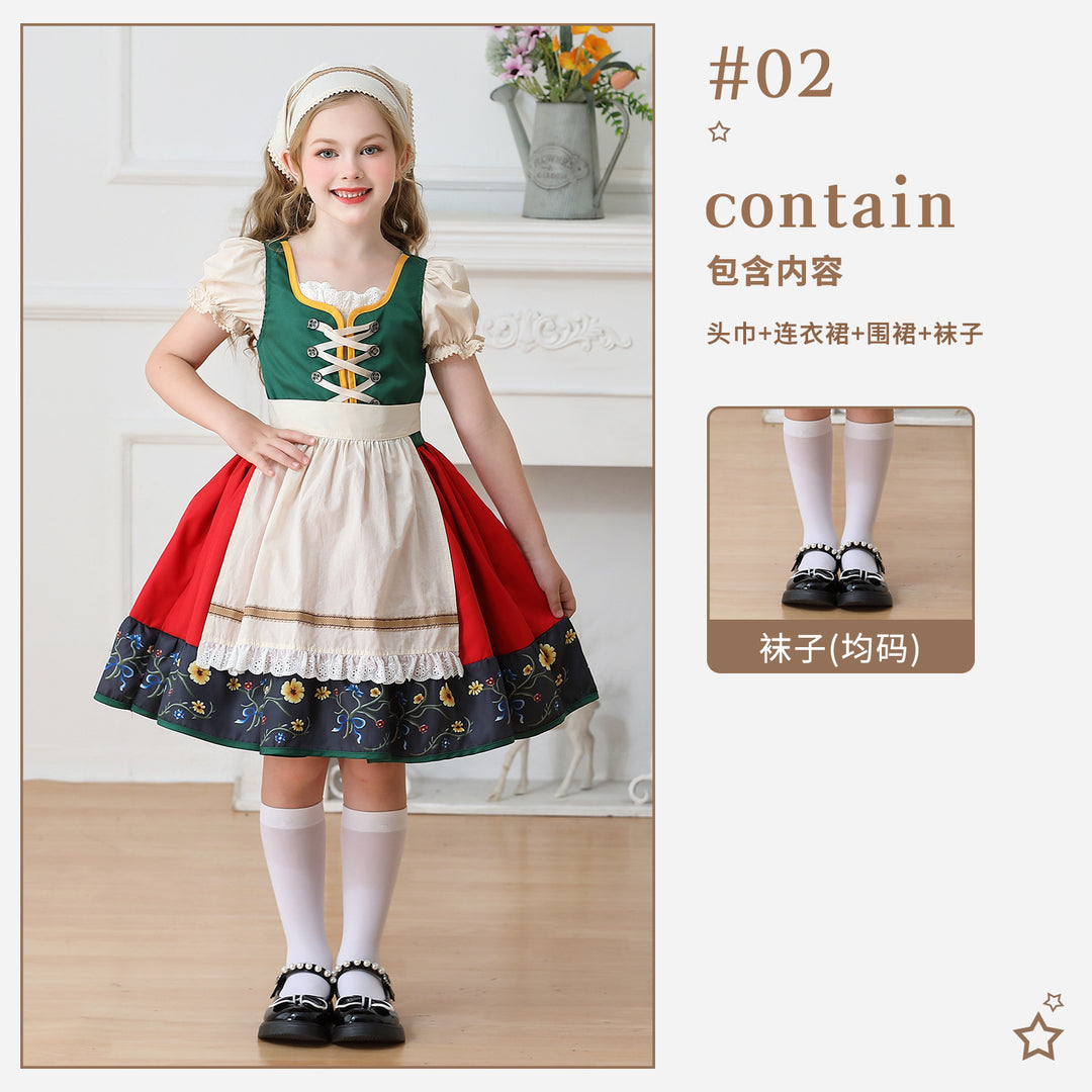 Damen nan traditionelles Kinderdirndl Kleid mit dekorativer Schnürung Schürze und Spitzenkopftuch Shop Nory