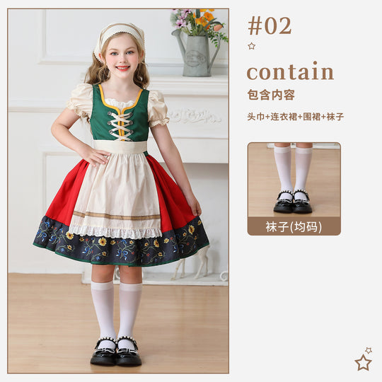 Damen nan traditionelles Kinderdirndl Kleid mit dekorativer Schnürung Schürze und Spitzenkopftuch Shop Nory