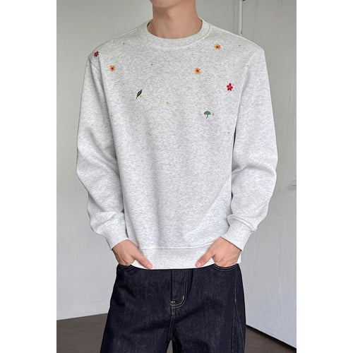 Herren Rundhals-Sweatshirt mit minimalistischer Blumenstickerei und cleanem Schnitt Shop Nory