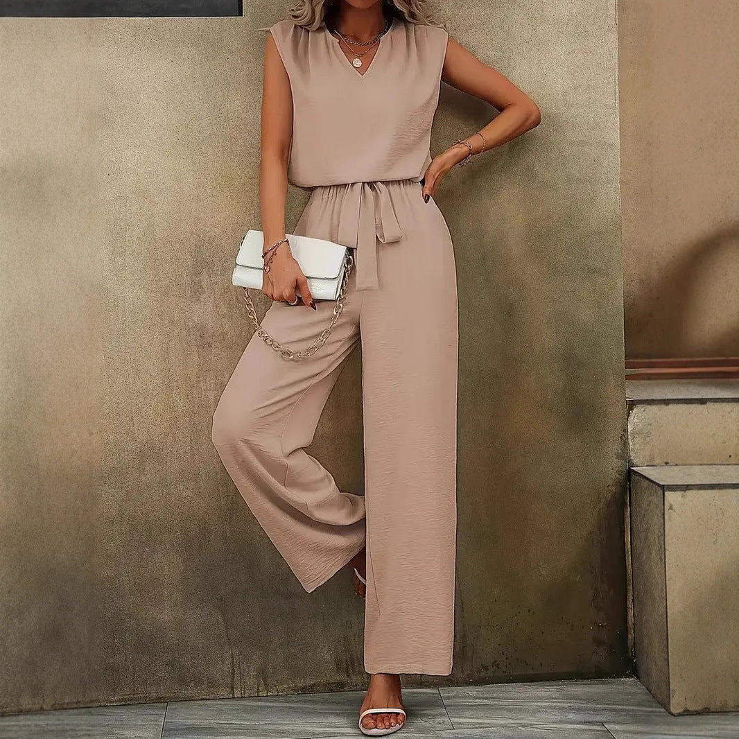 Damen Eleganter Suit mit V-Ausschnitt und Taillenknoten ShopNory
