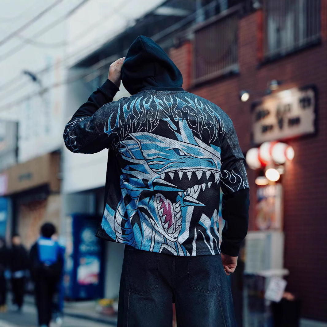 Unisex nan atmungsaktives Netz-Jersey mit großflächigem Anime-Print und V-Ausschnitt