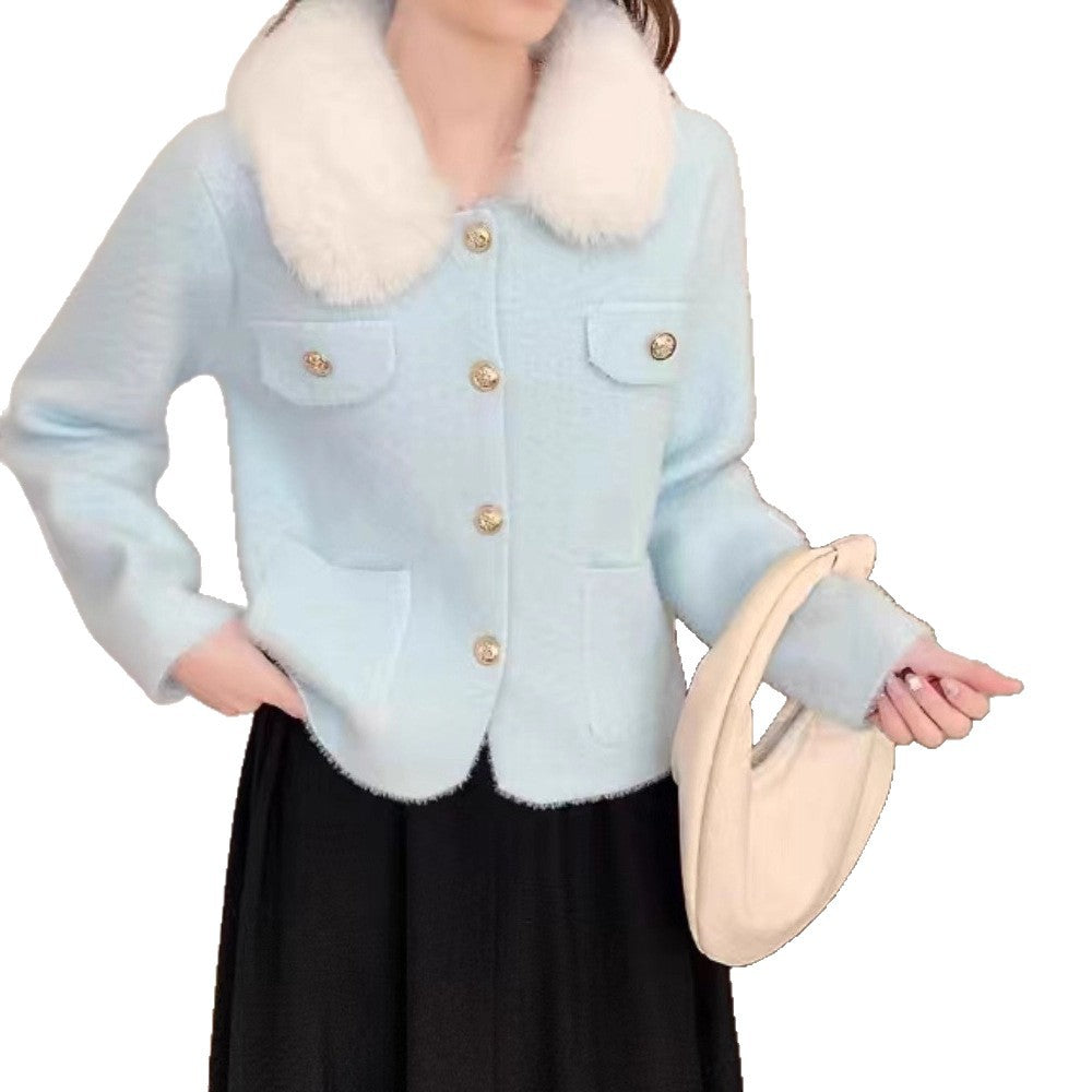 Damen Elegante Kurzjacke mit Kunstfellkragen Shop Nory