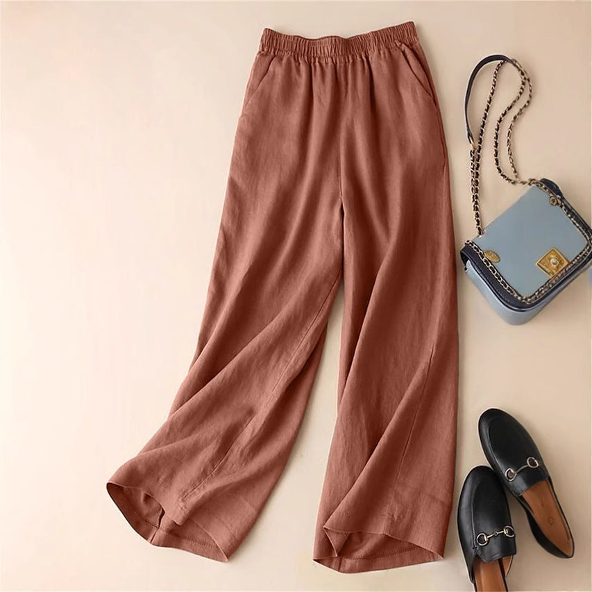 Damen Elegante Freizeithose mit elastischem Bund und seitlichen Taschen Shopnory