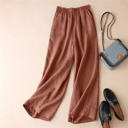 Damen Elegante Freizeithose mit elastischem Bund und seitlichen Taschen Shopnory