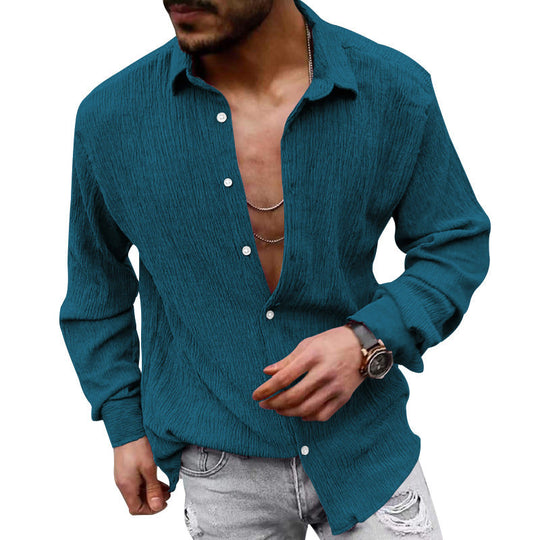 Herren lässiges Langarmhemd mit strukturiertem GewShopnorye und modernem Look