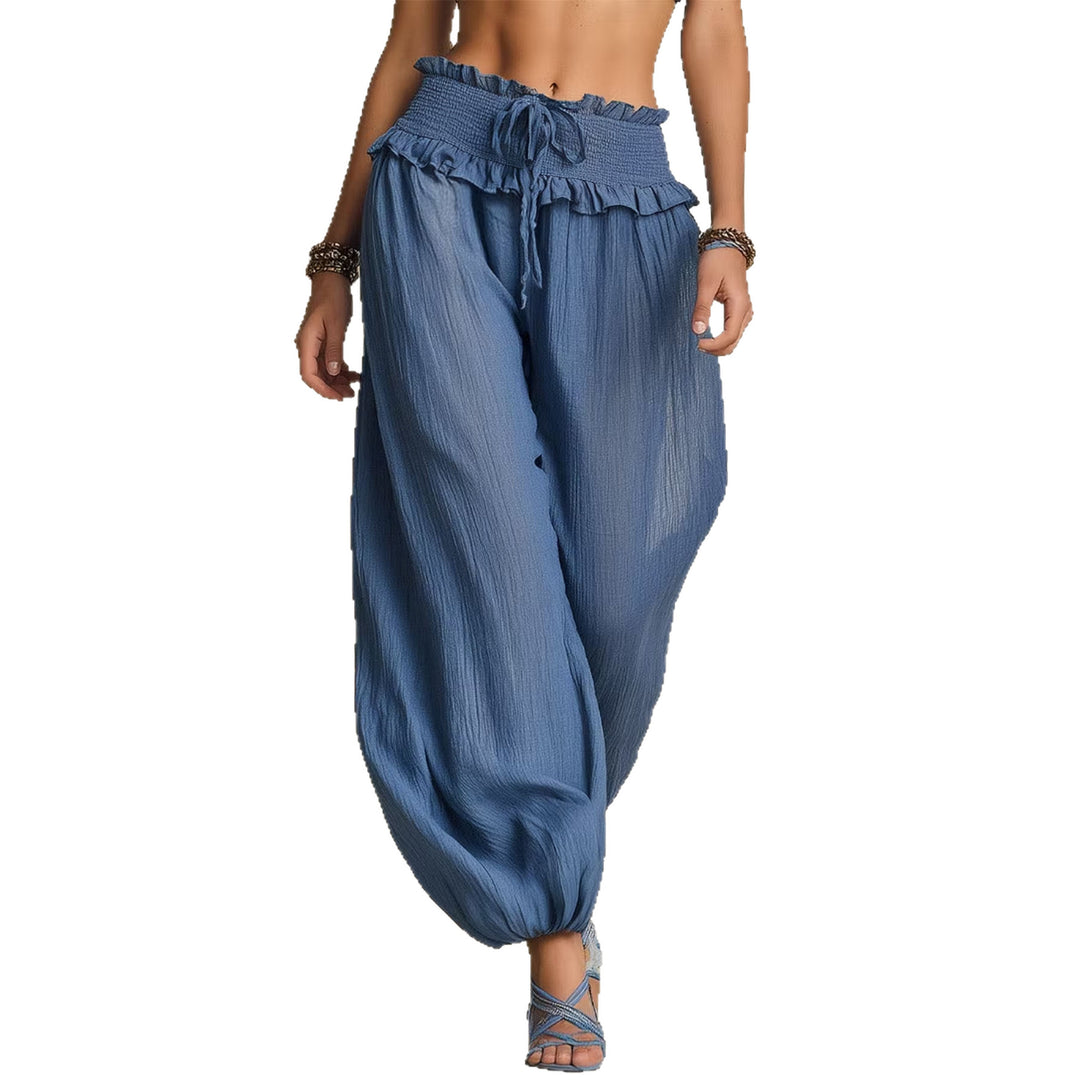 Damen Weite Haremshose mit gerafftem Smock-Bund und elastischen Knöchelabschlüssen Shop Nory