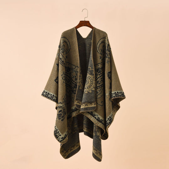 Damen Eleganter Jacquard-Poncho mit Paisley-Muster und offener Vorderseite Shop Nory