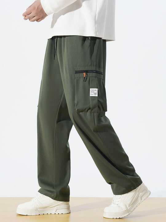 Herren Locker geschnittene Utility‑Cargohose mit Tunnelzugbund, Reißverschluss‑Beintaschen & geradem Bein Shop Nory