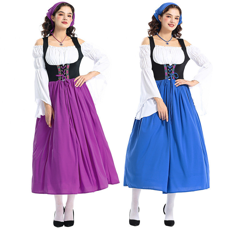 Damen nan Renaissance-Bauernkleid mit geschnürtem Mieder, schulterfreiem Carmen-Oberteil und weitem Rock Shop Nory