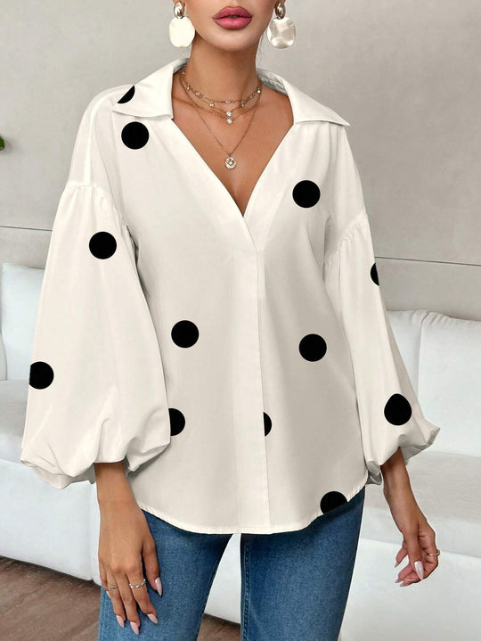 Damen Oversize-Bluse mit voluminösen Puffärmeln und Punktmuster Shop Nory