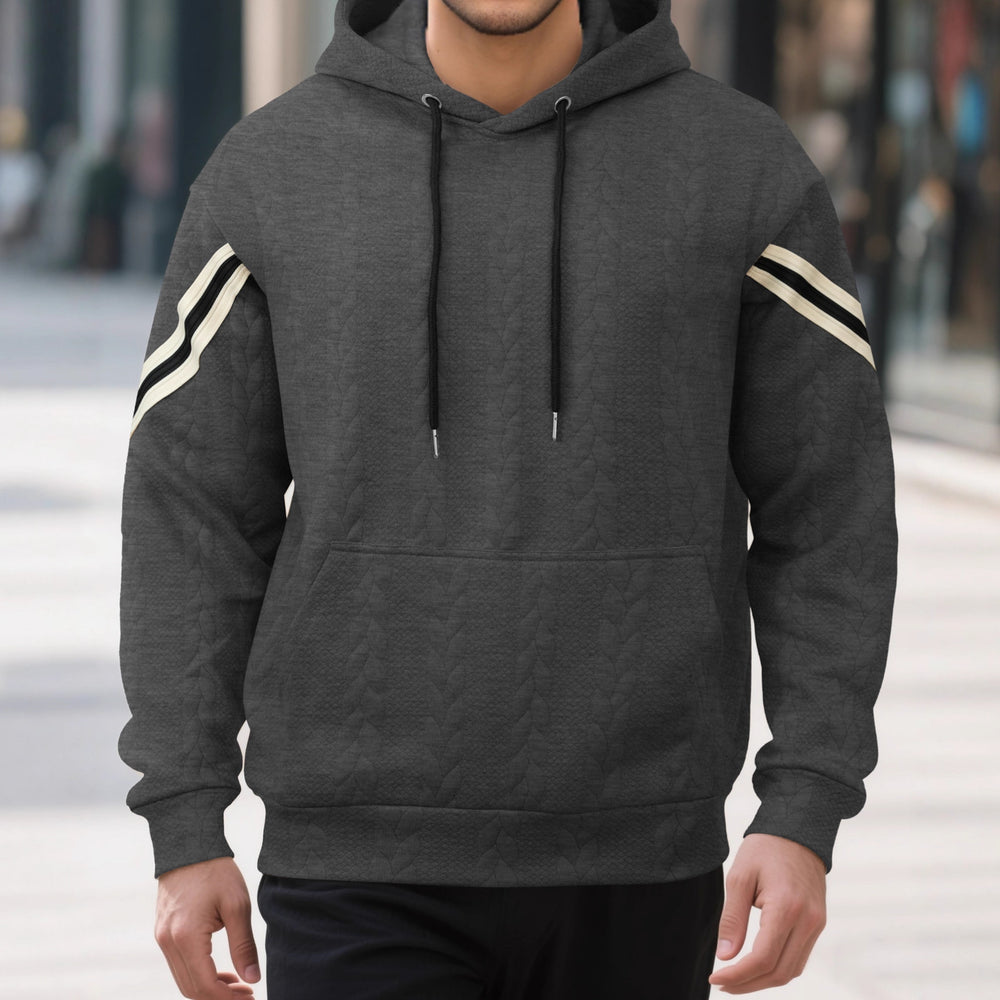 Herren Kabelstruktur-Kapuzenpullover mit Kängurutasche und Kontraststreifen Shop Nory