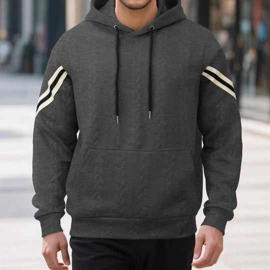 Herren Kabelstruktur-Kapuzenpullover mit Kängurutasche und Kontraststreifen Shop Nory