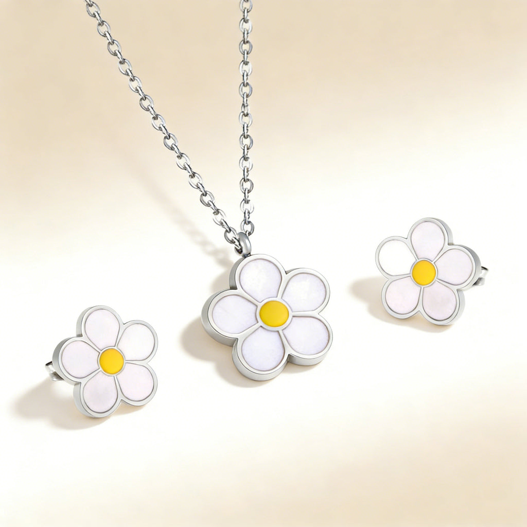 Damen Schmuckset mit blütenförmigem Anhänger und passenden Ohrsteckern Shop Nory