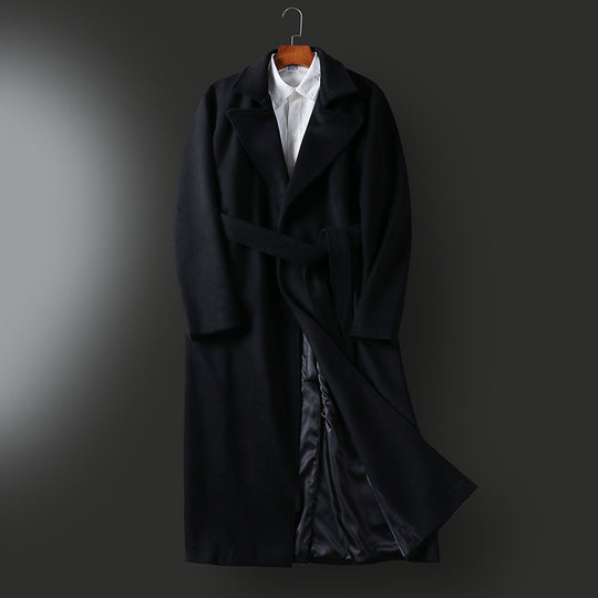 Herren Maxilanger taillierter Wollmix-Mantel mit weitem Schalkragen und Bindegürtel Shop Nory