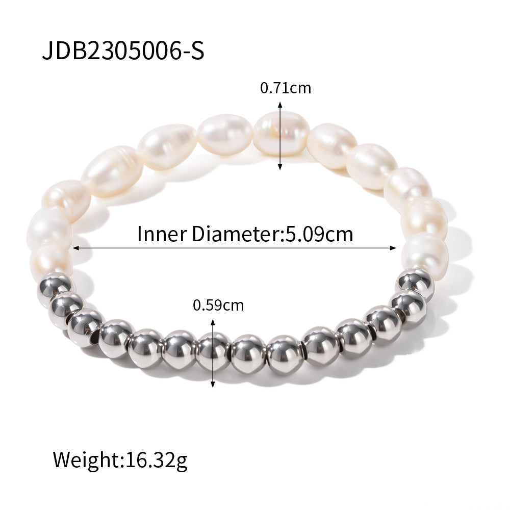 Damen elastisches Perlenarmband mit Edelstahl-Elementen Shop Nory
