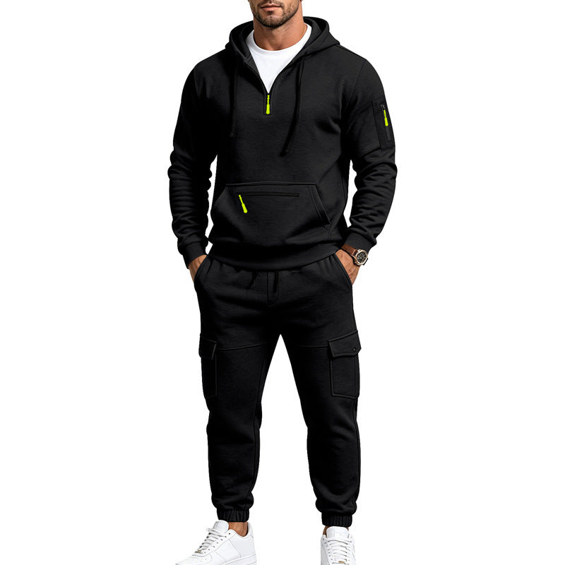 Herren Zweiteiliges Fleece-Loungewear-Set mit Halbzip-Kapuze und Cargo-Jogger Shop Nory