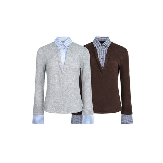 Damen Lagenlook-Pullover mit integriertem Hemdkragen und Manschetten Shop Nory