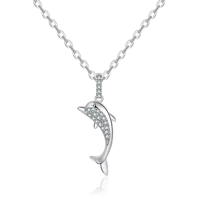 Damen Halskette mit kunstvollem Delfin-Anhänger und funkelnden Zirkonia Shop Nory