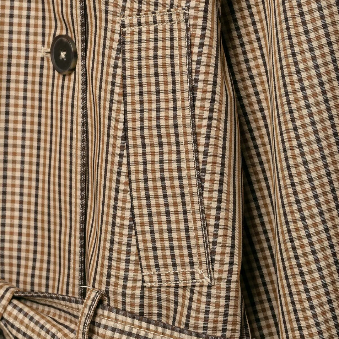 Damen Kurz-Trenchjacke im Glencheck mit kastiger Silhouette, Bindegürtel und Raglanärmeln Shop Nory