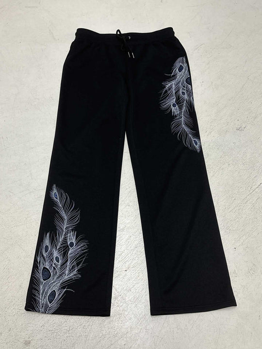 Damen nan weite Loungehose mit Kordelzug, hohem Komfortbund und Pfauenfeder-Print Shop Nory