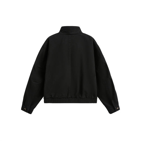 Unisex Kurz geschnittener Boxy-Canvas-Blousonjacke mit Funnelkragen, Aufgesetzten Klappentaschen und Elastischem Saum Shop Nory