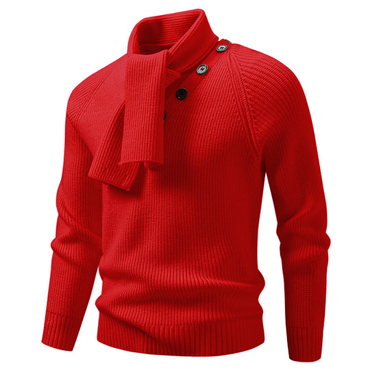 Herren Strickpullover mit integriertem Schlauchkragen-Schal und Knopfdetail Shop Nory