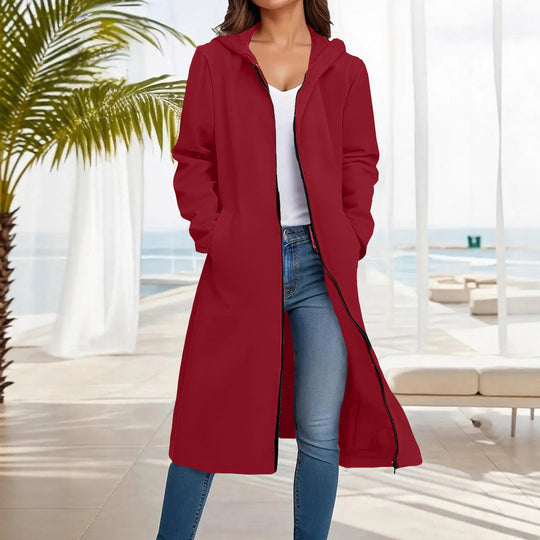 Damen Langer Kapuzen‑Mantel mit durchgehendem Reißverschluss und legerer A‑Linie Shop Nory