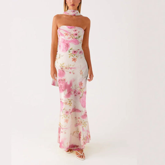 Damen Elegantes Langarm Abendkleid im Blumendesign