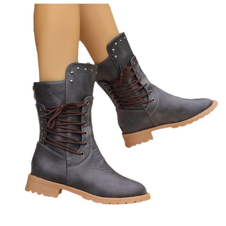 Damen Schnürstiefel im Combat-Stil mit Nietenbesatz und griffiger Profilsohle Shop Nory