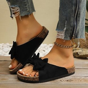 Damen Komfortable Kork-Sandalen mit dekorativem Schleifen-Design