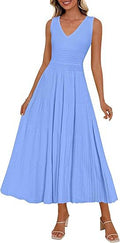 Damen Plisseekleid mit V-Ausschnitt und weitem Saum Shopnory