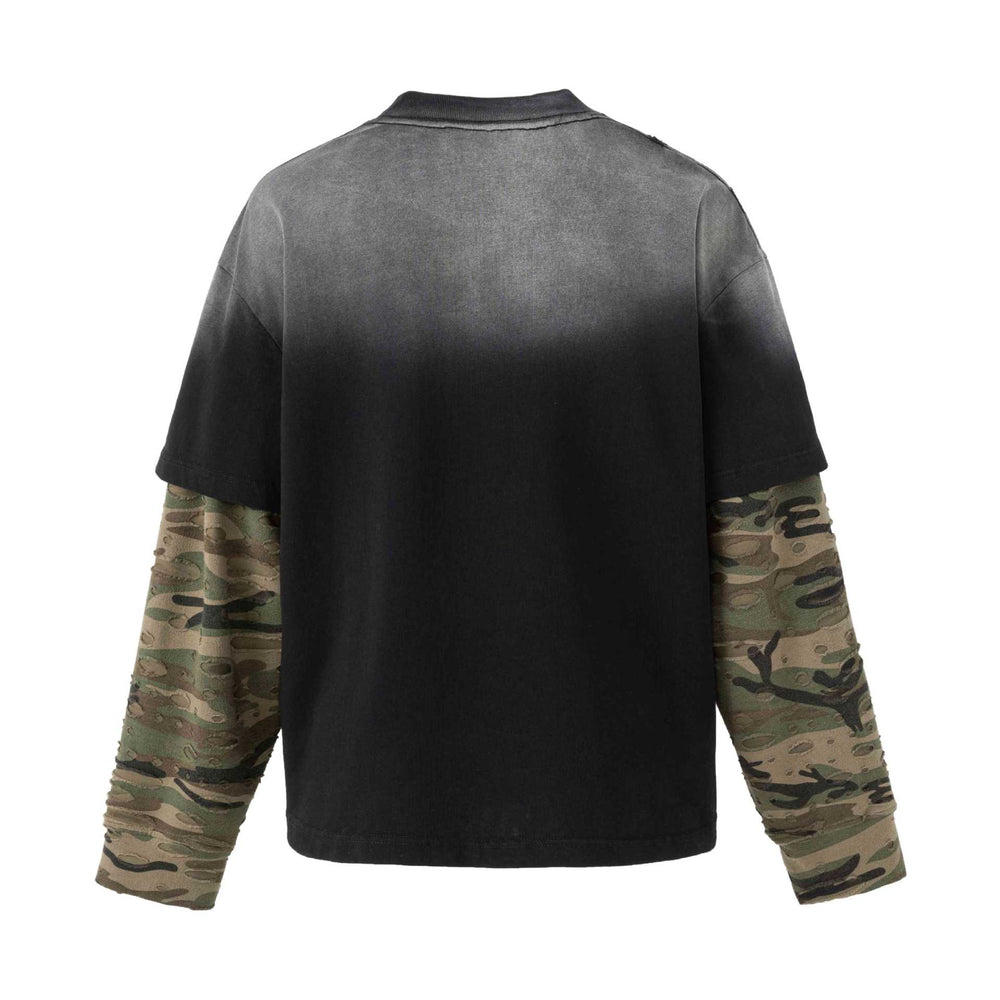 Herren weit geschnittenes Lagenlook T-Shirt mit Used-Effekt und Camouflage-Ärmeln Shop Nory