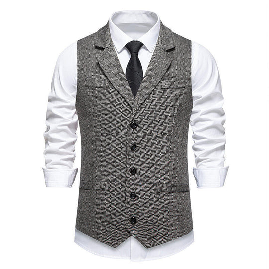 Herren Anzugweste im eleganten Herringbone-Muster mit praktischen Taschen