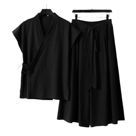 Damen Kimono-Loungewear-Set mit Wickeloberteil und weiter Palazzo-Hose Shop Nory