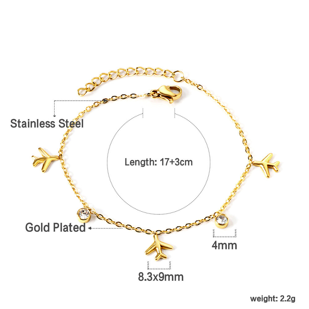 Damen Armband mit stilvollen Flugzeug-Anhängern aus antiallergischem Edelstahl Shop Nory