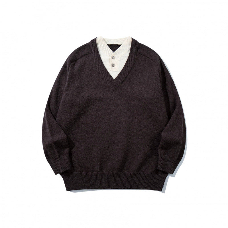 Herren V‑Ausschnitt-Pullover mit integriertem Henley-Kragen Shop Nory
