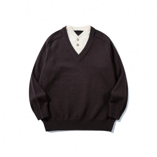 Herren V‑Ausschnitt-Pullover mit integriertem Henley-Kragen Shop Nory