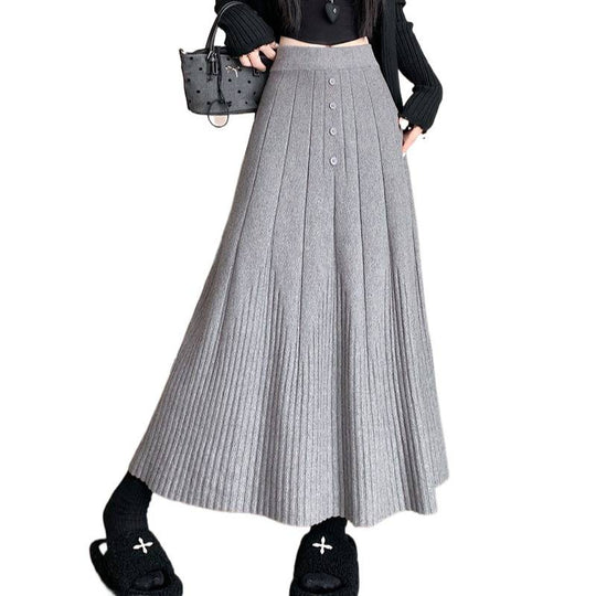 Damen Eleganter Maxirock mit feinem Faltenwurf und Knopfdetails Shop Nory