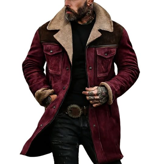 Herren Langer Veloursledermantel mit Teddyfutter und Pattentaschen Shop Nory