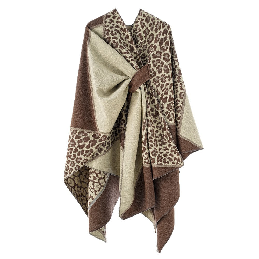 Damen Jacquard-Poncho mit Leopardenmuster und Wollmix-Überwurf Shop Nory