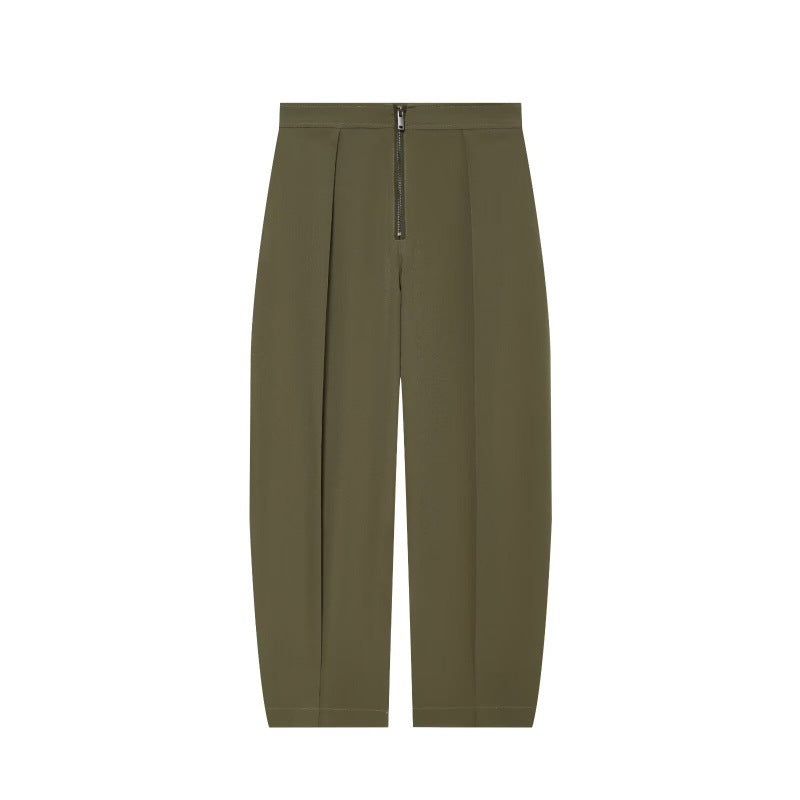 Damen weite Cropped-Hose mit hoher Taille, Kellerfalten und sichtbarem Frontreißverschluss Shop Nory