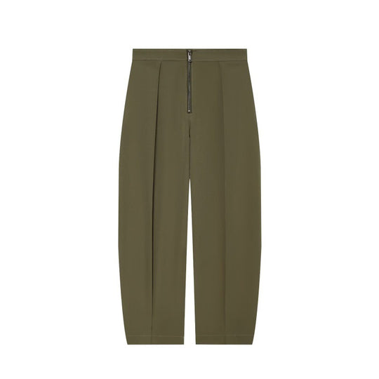 Damen weite Cropped-Hose mit hoher Taille, Kellerfalten und sichtbarem Frontreißverschluss Shop Nory