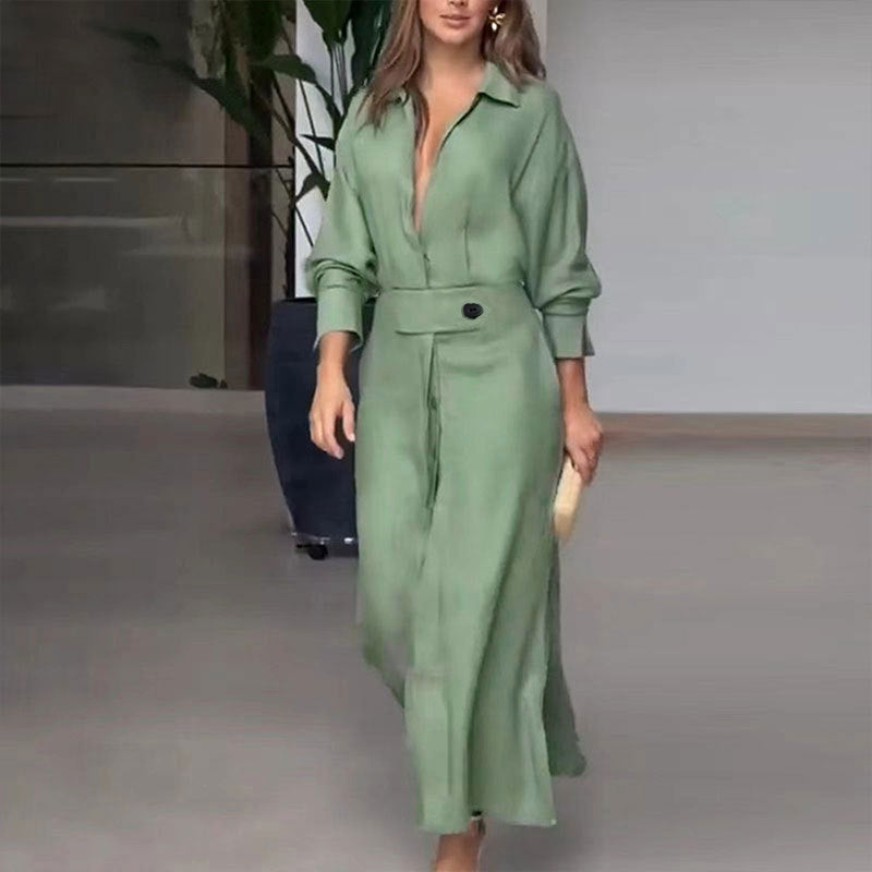 Damen Maxikleid aus leichtem Leinen mit eleganter Knopfleiste und praktischen Seitenschlitzen