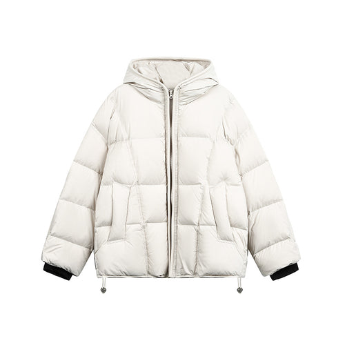 Damen Kurze Wattierte Kapuzenjacke mit Kordelzug und Reißverschluss Shop Nory