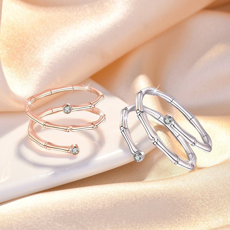 Damen Offener Ring mit filigranem Bambus-Design und funkelndem Zirkonia Shop Nory