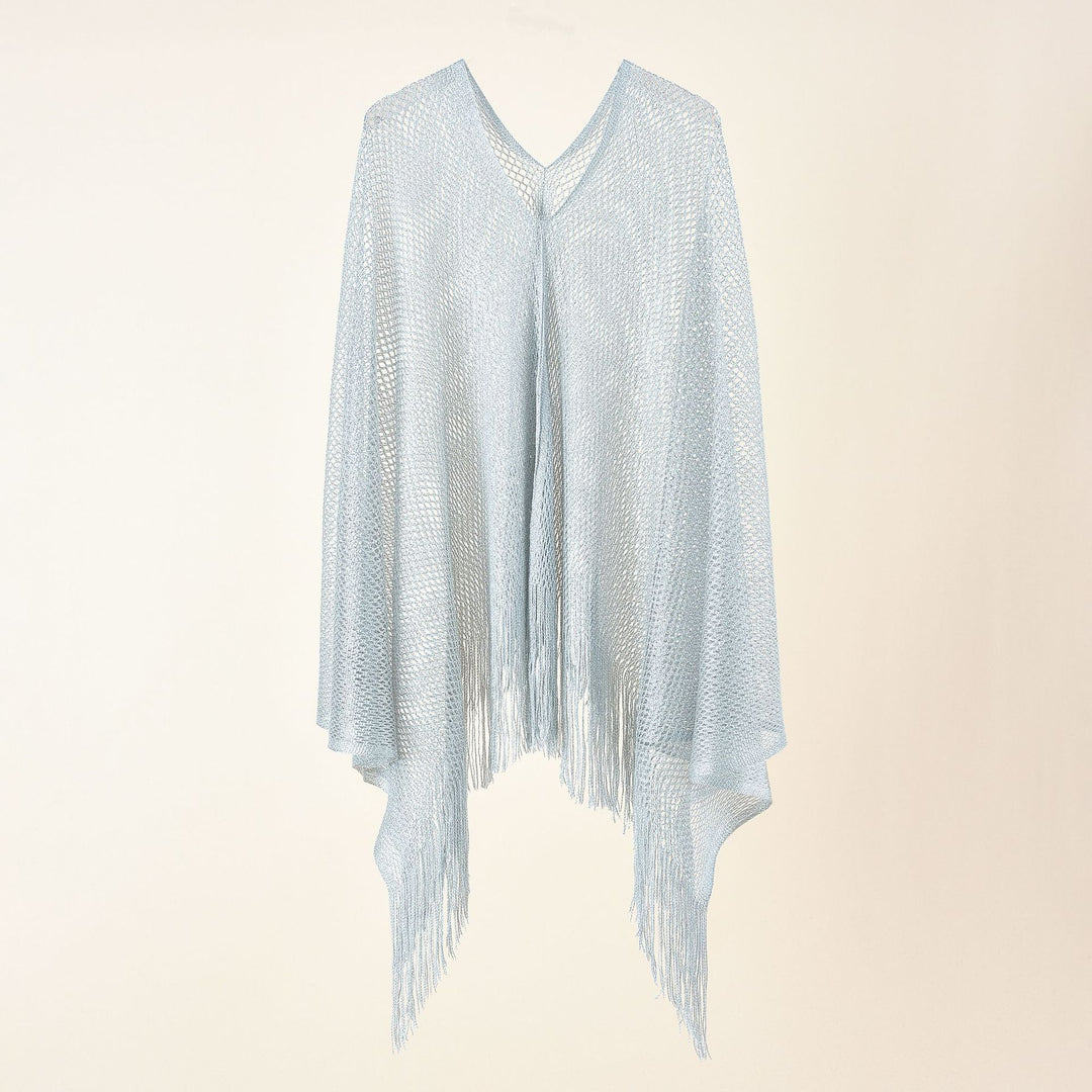 Damen Feinstrick-Mesh-Stola mit Metallic-Glanz und langen Fransen Shop Nory