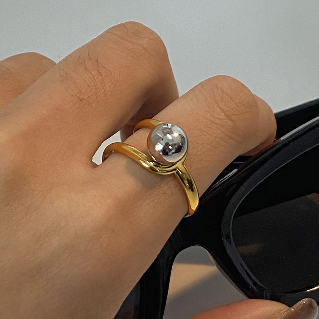 Damen Offener Ring mit elegantem Kugeldesign aus hypoallergenem Edelstahl Shop Nory
